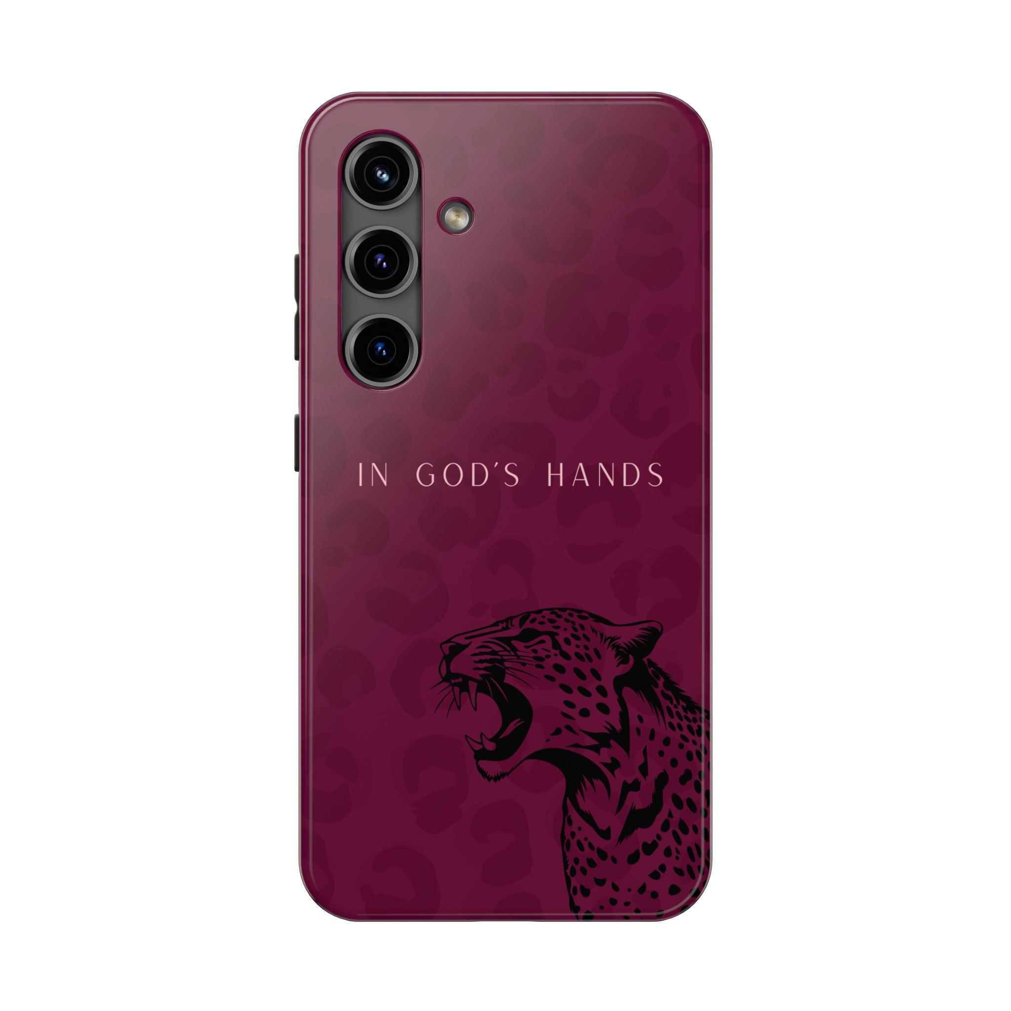 'In God's Hands' Burgundy Leopard Phone Case