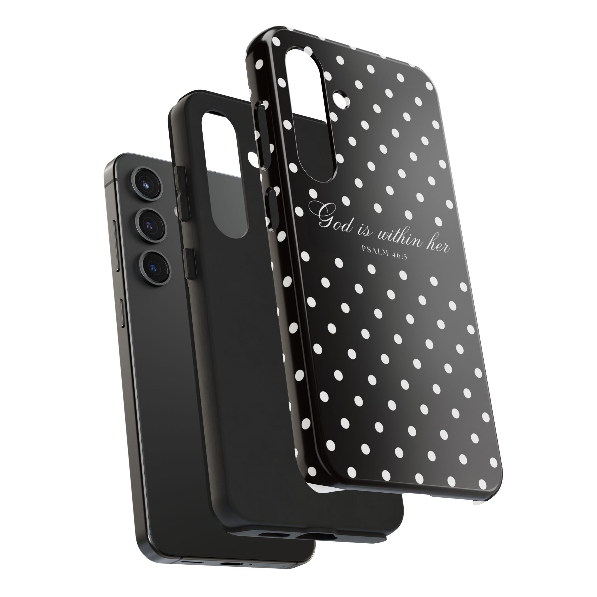 "God Is Within Her" Polka Dot Phone Case — Black & White
