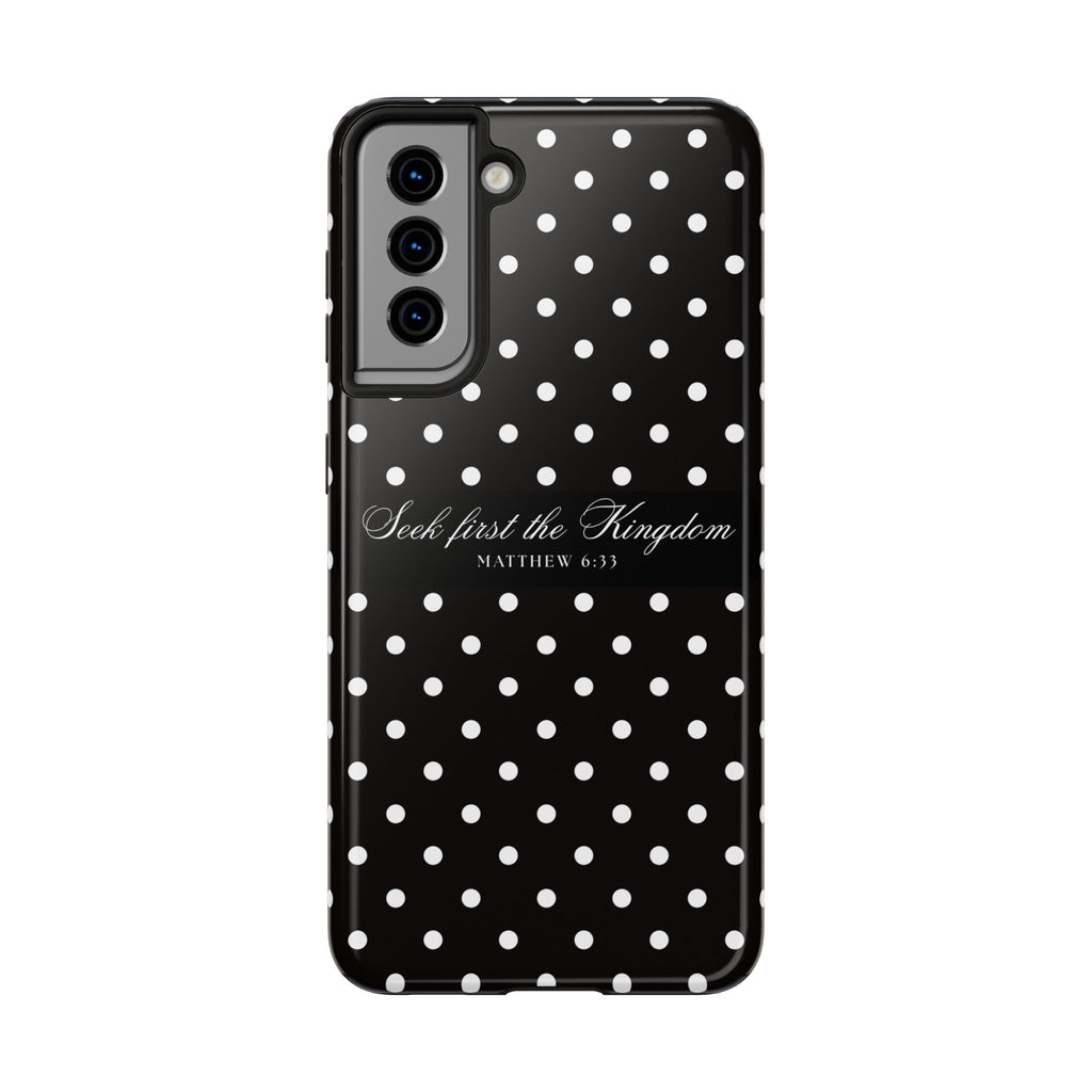 Polka Dot 'Seek First the Kingdom' Phone Case — Black & White