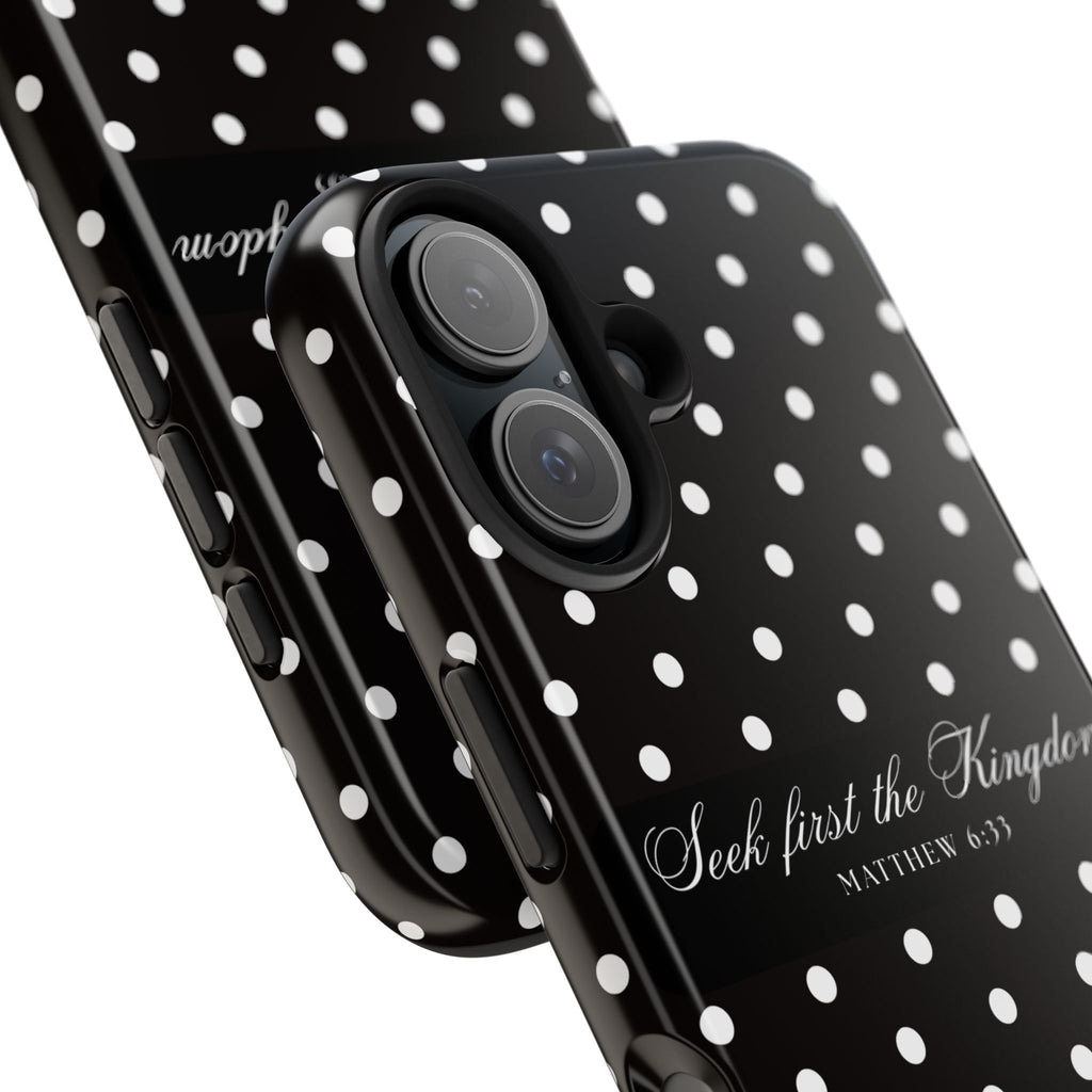Polka Dot 'Seek First the Kingdom' Phone Case — Black & White