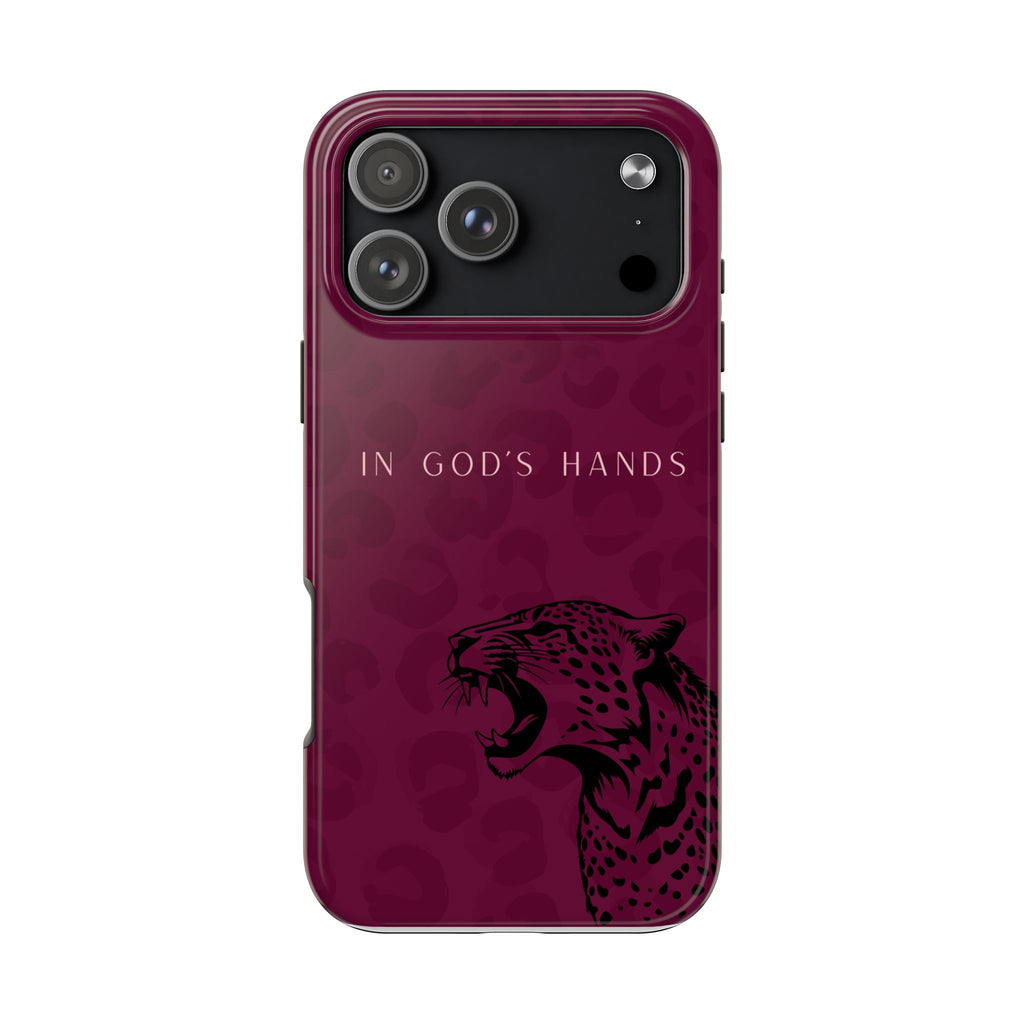 'In God's Hands' Burgundy Leopard Phone Case
