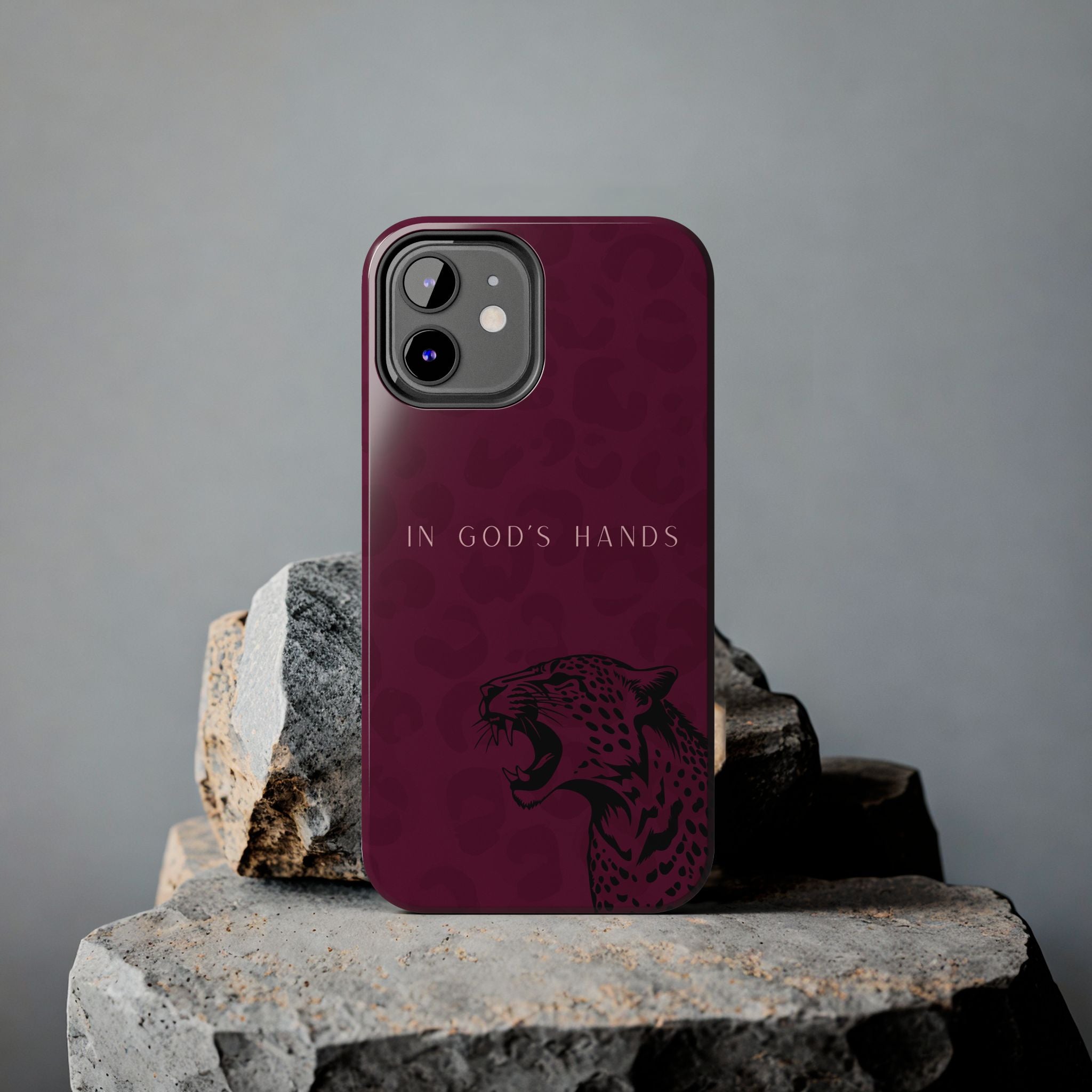 'In God's Hands' Burgundy Leopard Phone Case