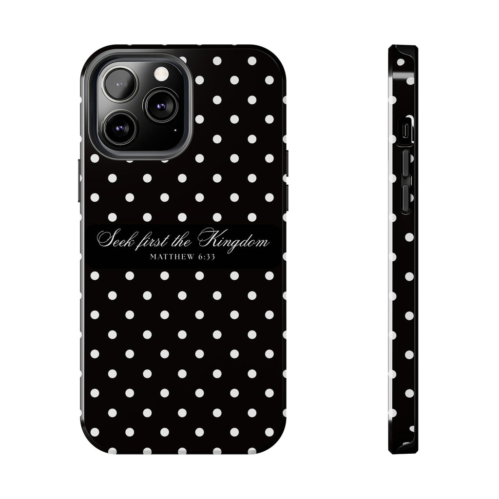 Polka Dot 'Seek First the Kingdom' Phone Case — Black & White