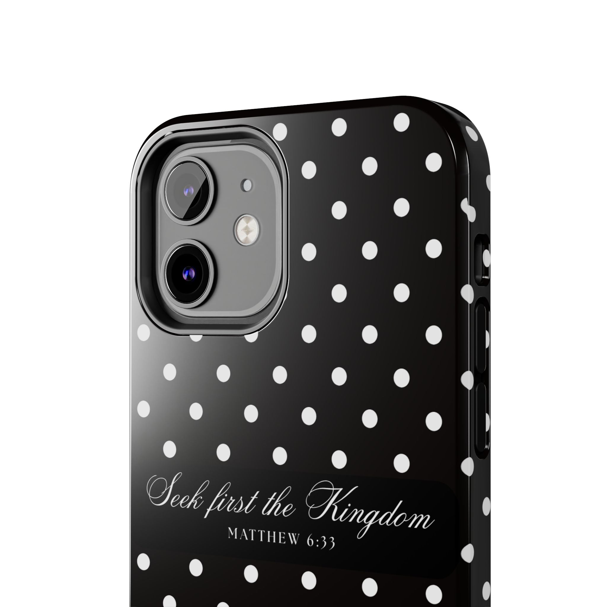 Polka Dot 'Seek First the Kingdom' Phone Case — Black & White