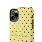 "God Is Within Her" Polka Dot Phone Case — Yellow & Brown