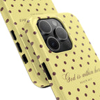 "God Is Within Her" Polka Dot Phone Case — Yellow & Brown
