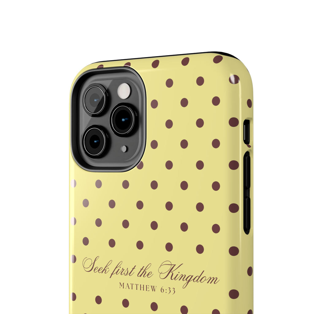 "Seek First the Kingdom" Polka Dot Phone Case — Yellow & Brown
