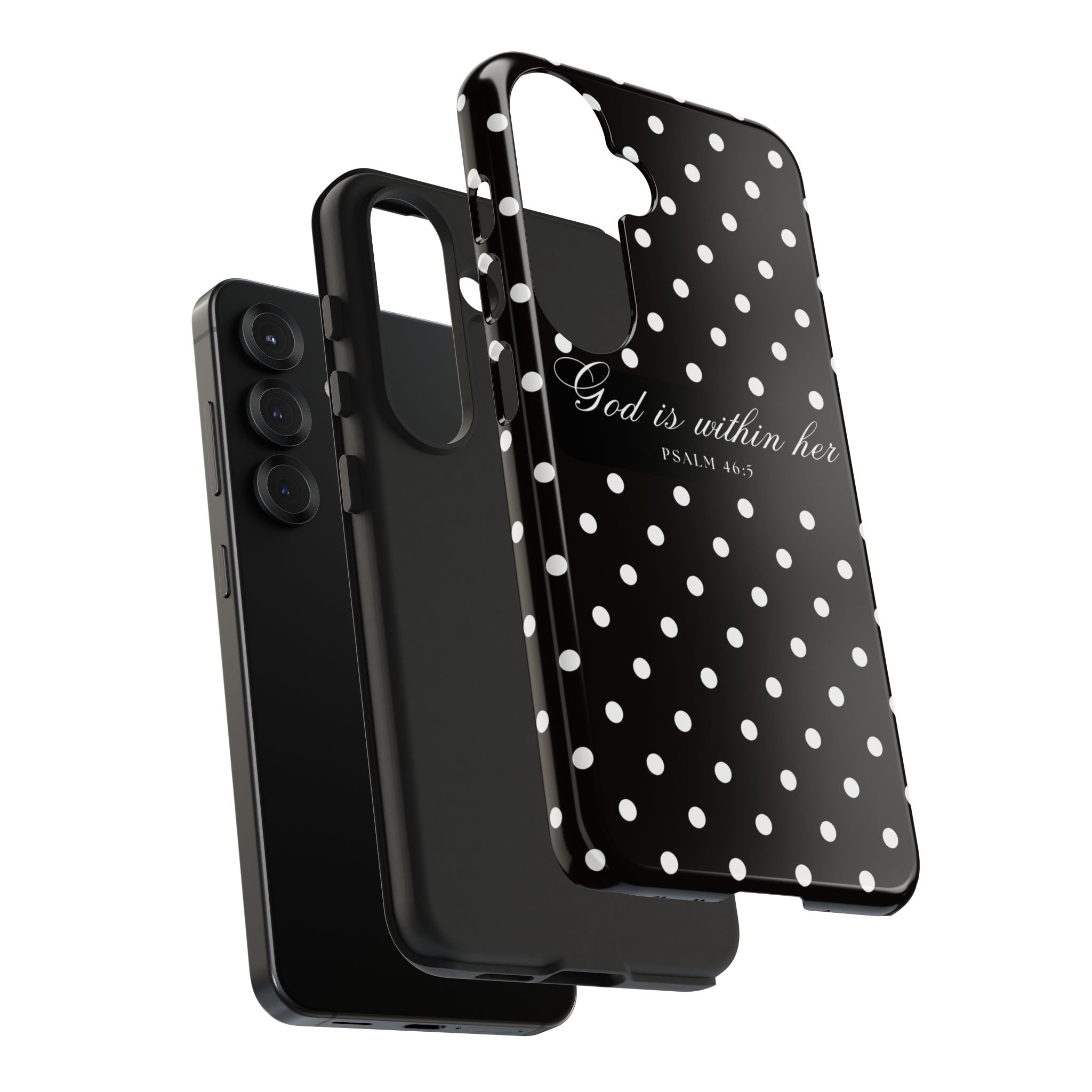 "God Is Within Her" Polka Dot Phone Case — Black & White