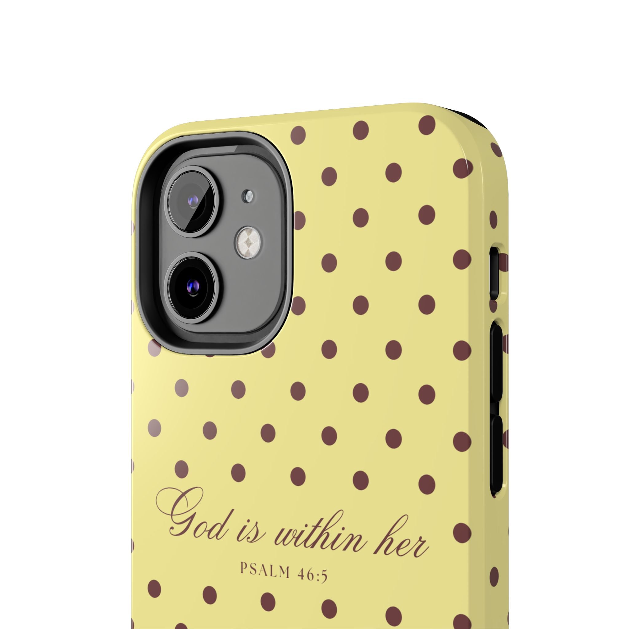 "God Is Within Her" Polka Dot Phone Case — Yellow & Brown