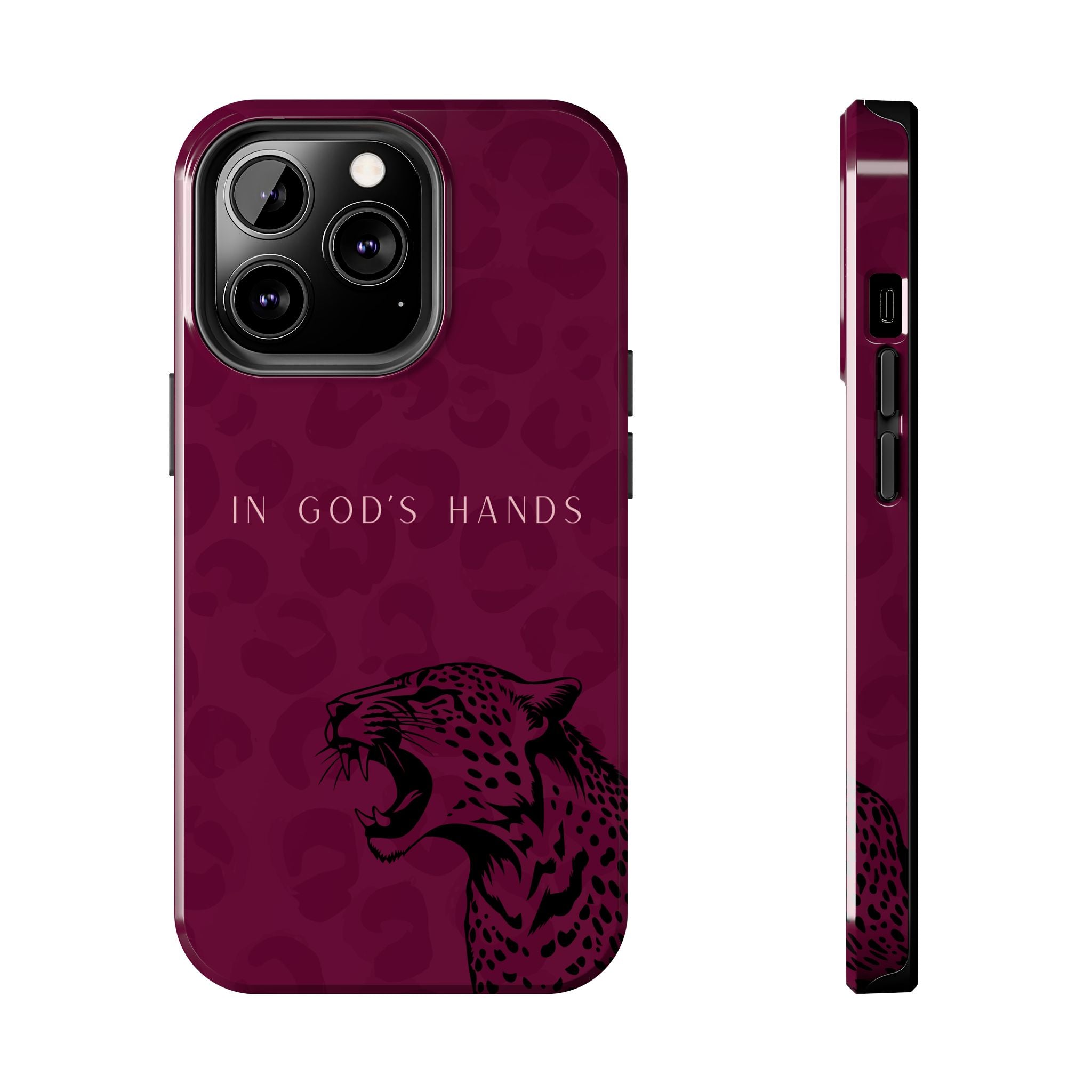 'In God's Hands' Burgundy Leopard Phone Case