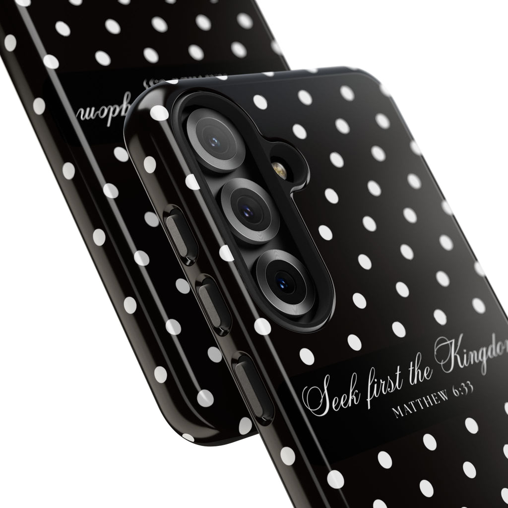 Polka Dot 'Seek First the Kingdom' Phone Case — Black & White