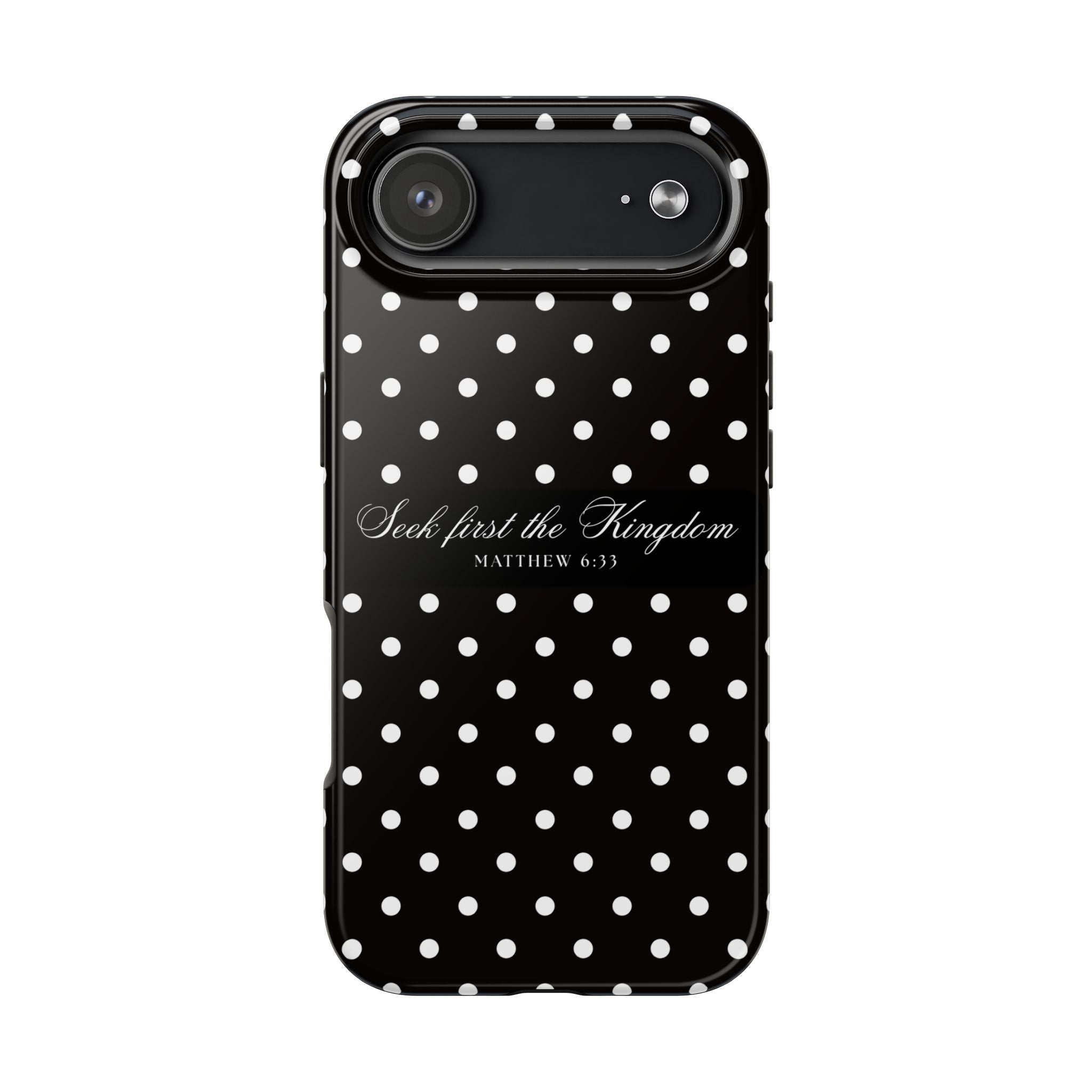 Polka Dot 'Seek First the Kingdom' Phone Case — Black & White