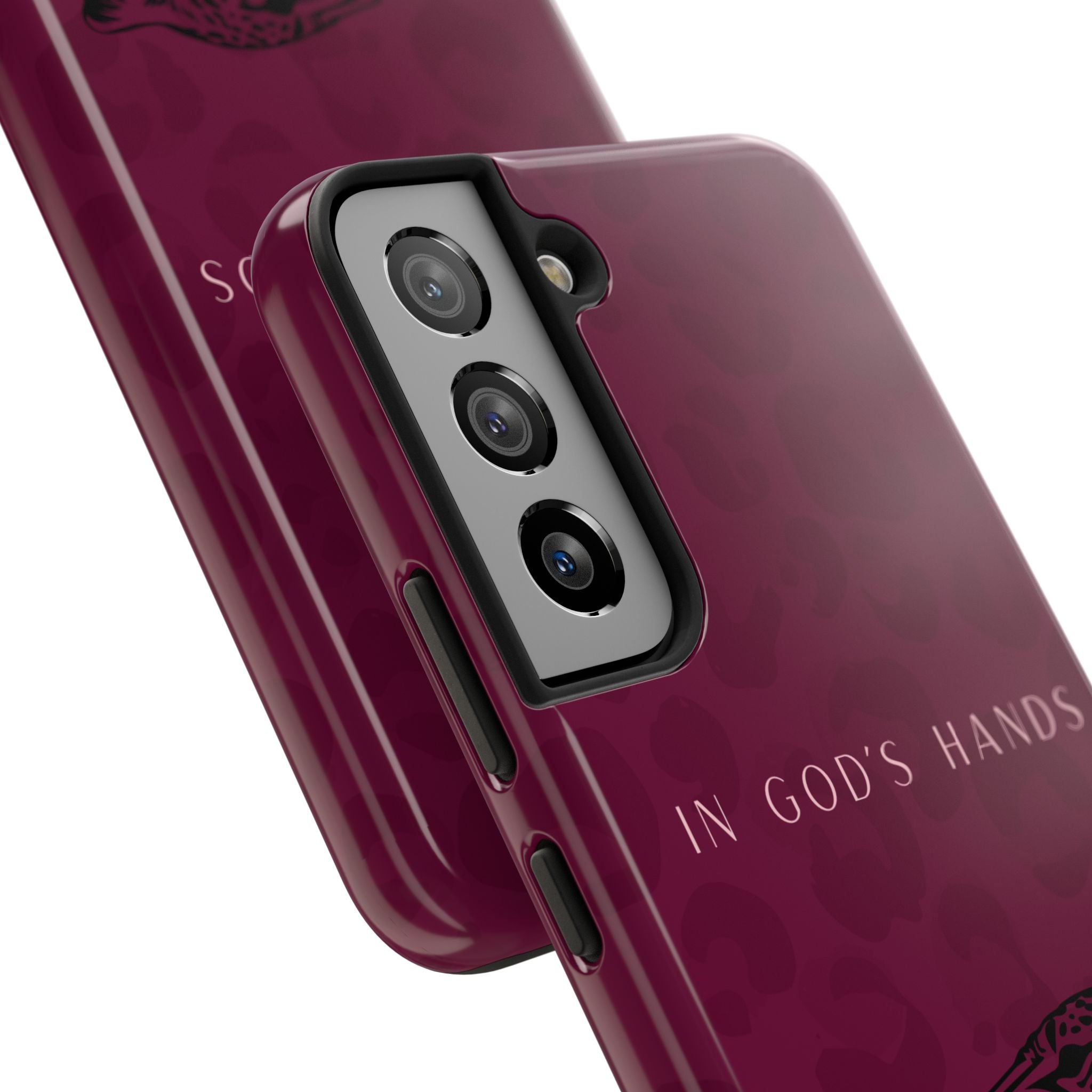 'In God's Hands' Burgundy Leopard Phone Case