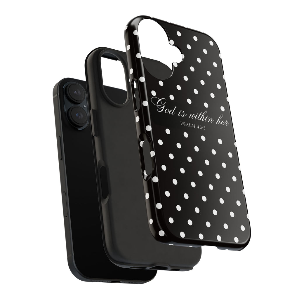 "God Is Within Her" Polka Dot Phone Case — Black & White