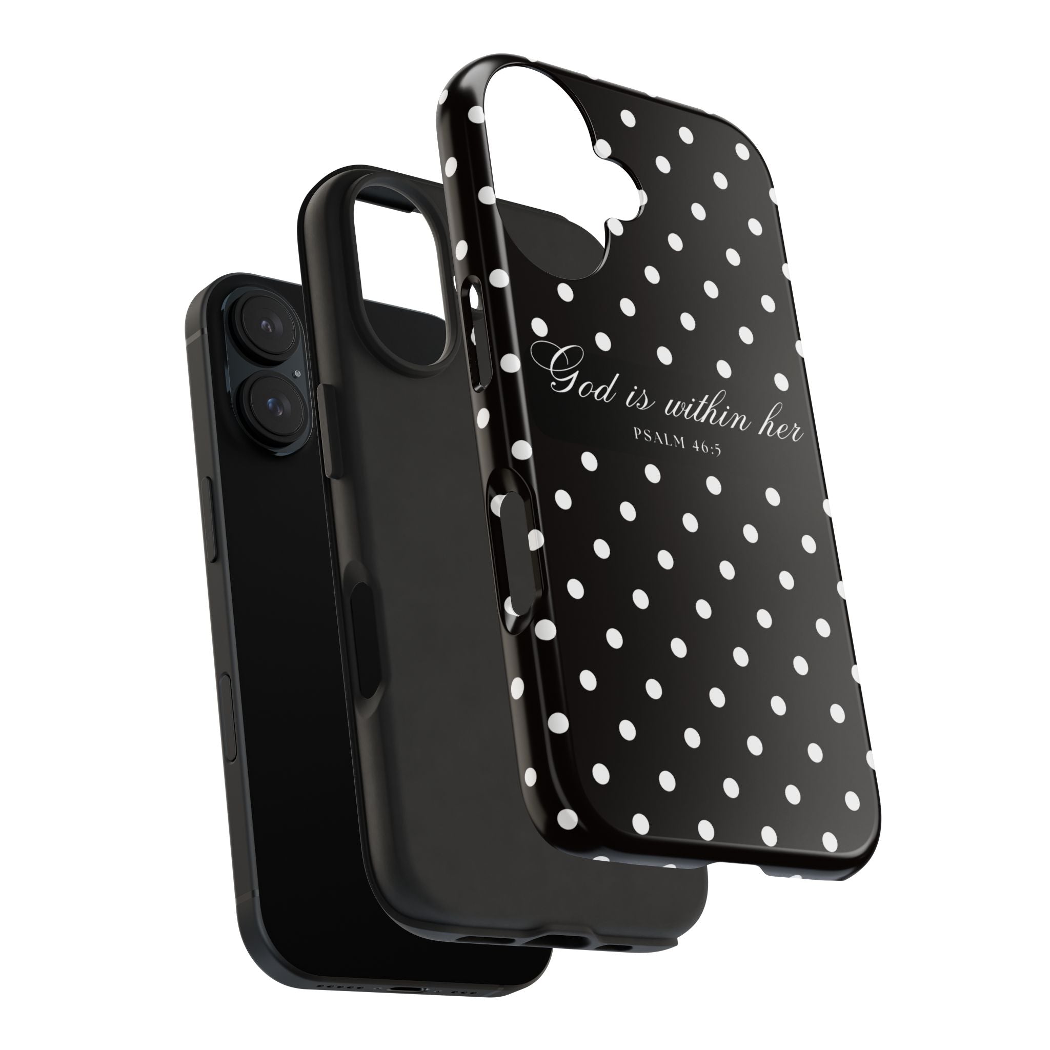 "God Is Within Her" Polka Dot Phone Case — Black & White