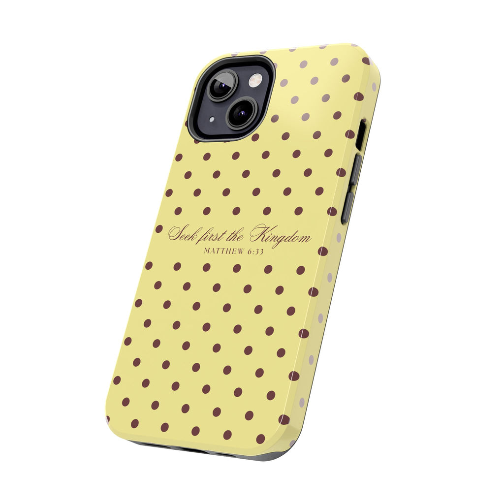 "Seek First the Kingdom" Polka Dot Phone Case — Yellow & Brown