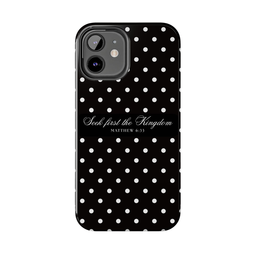 Polka Dot 'Seek First the Kingdom' Phone Case — Black & White