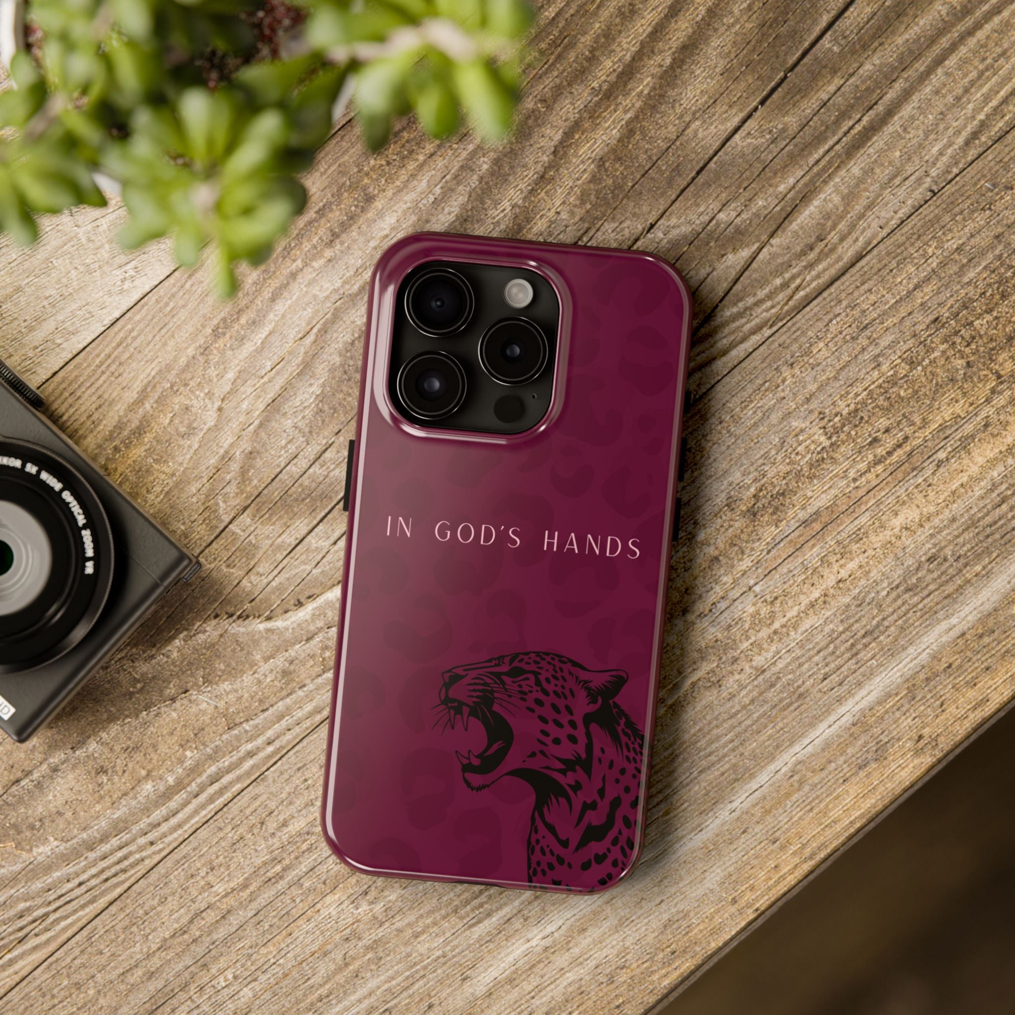 'In God's Hands' Burgundy Leopard Phone Case