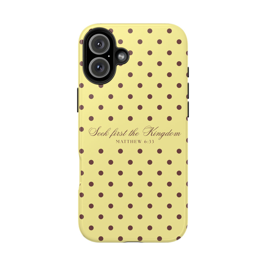 "Seek First the Kingdom" Polka Dot Phone Case — Yellow & Brown