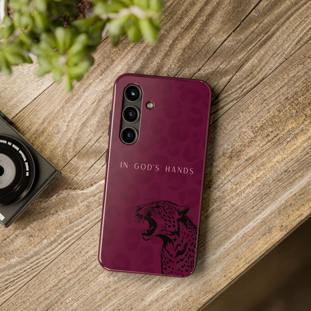 'In God's Hands' Burgundy Leopard Phone Case