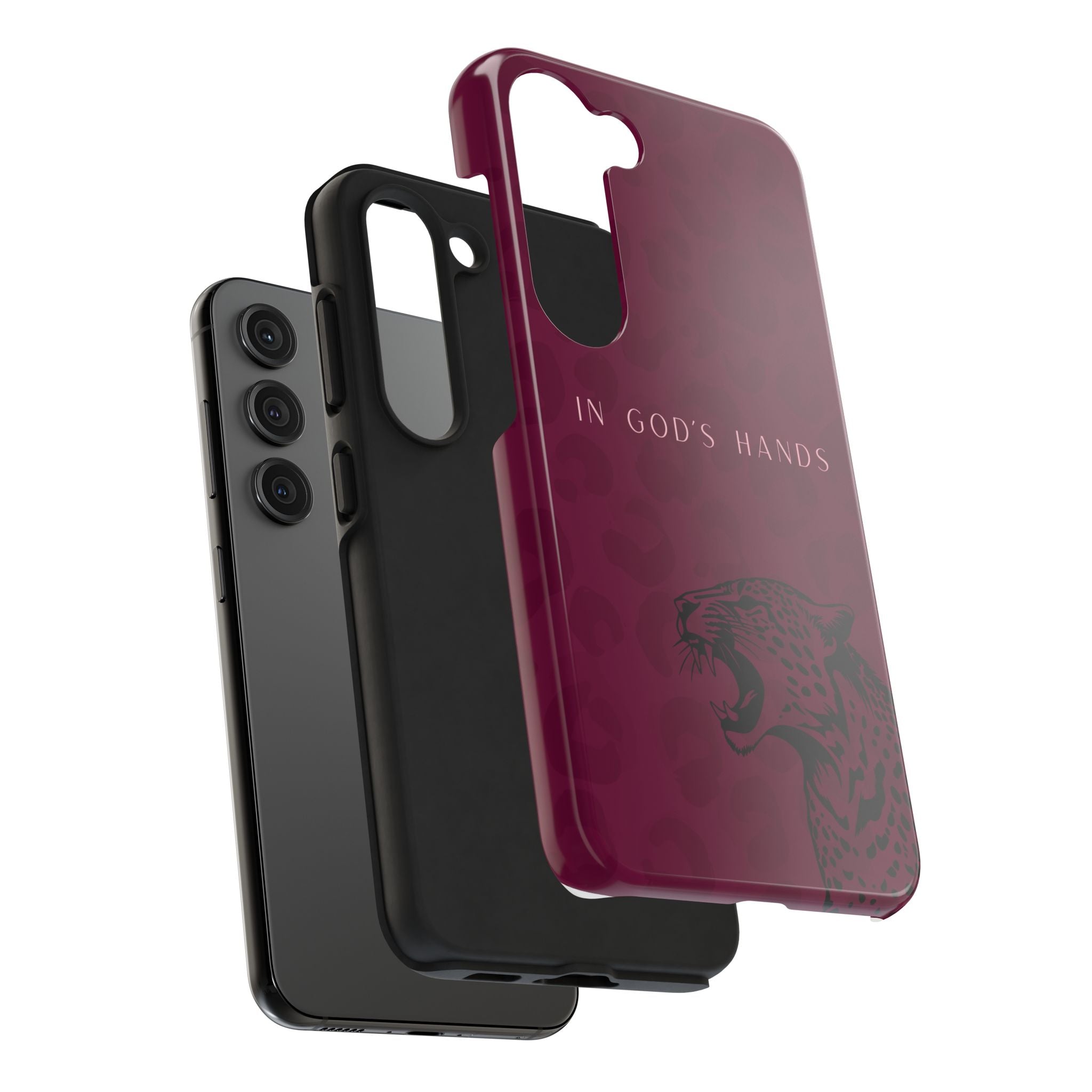 'In God's Hands' Burgundy Leopard Phone Case