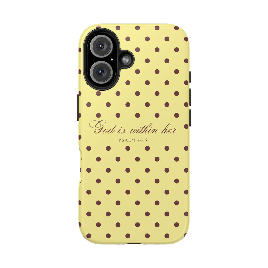 "God Is Within Her" Polka Dot Phone Case — Yellow & Brown