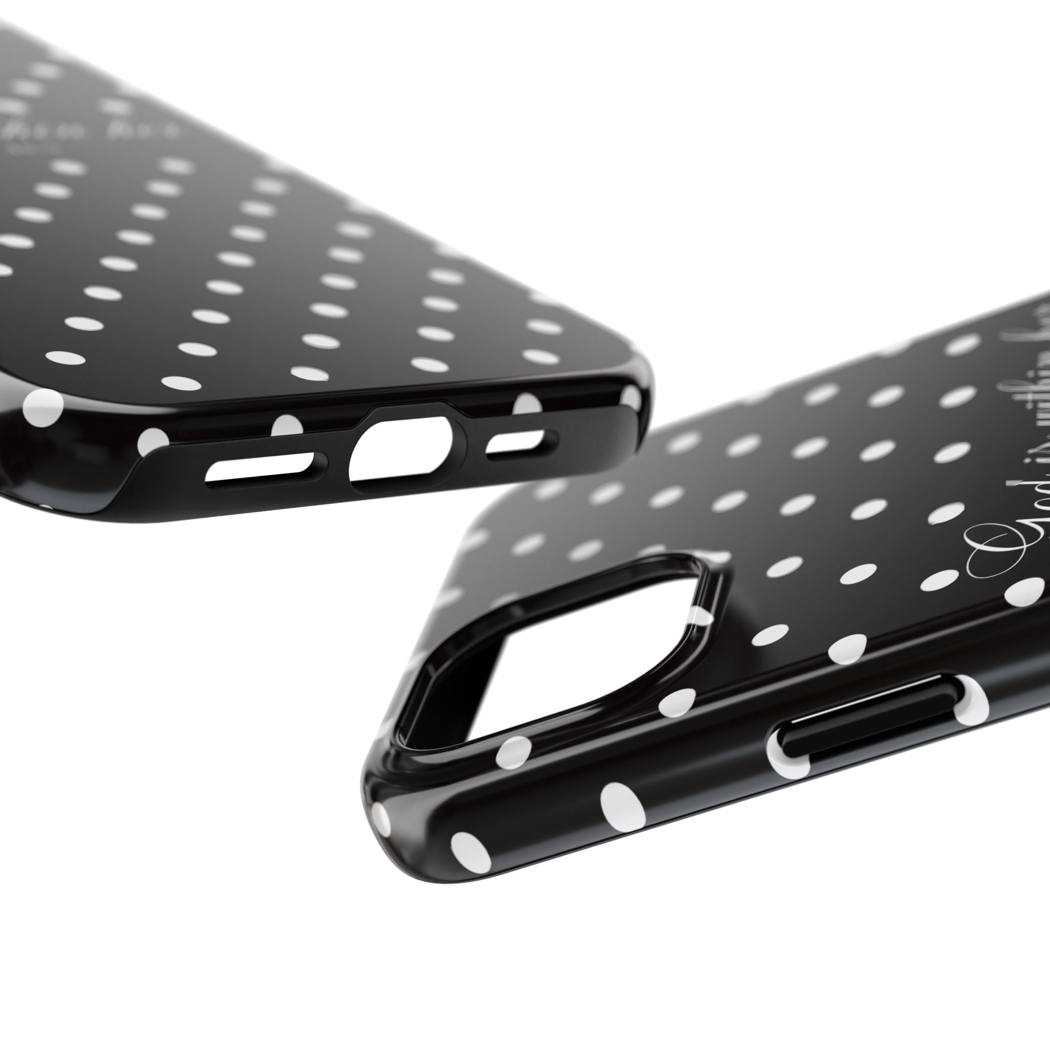 "God Is Within Her" Polka Dot Phone Case — Black & White