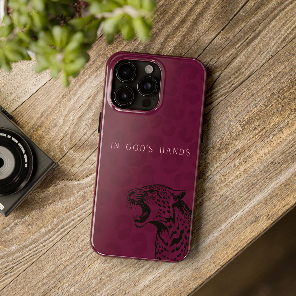 'In God's Hands' Burgundy Leopard Phone Case