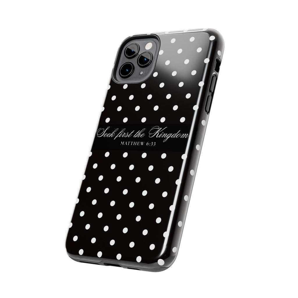 Polka Dot 'Seek First the Kingdom' Phone Case — Black & White