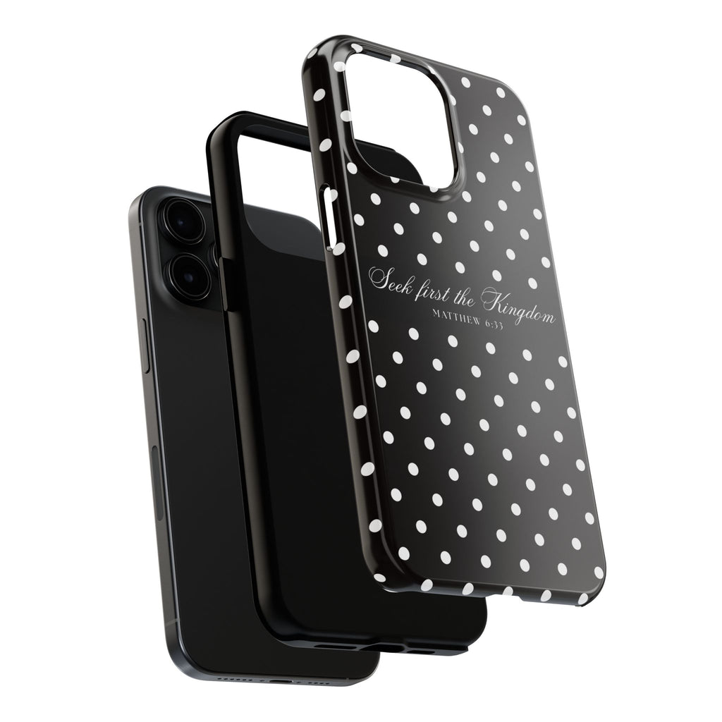 Polka Dot 'Seek First the Kingdom' Phone Case — Black & White