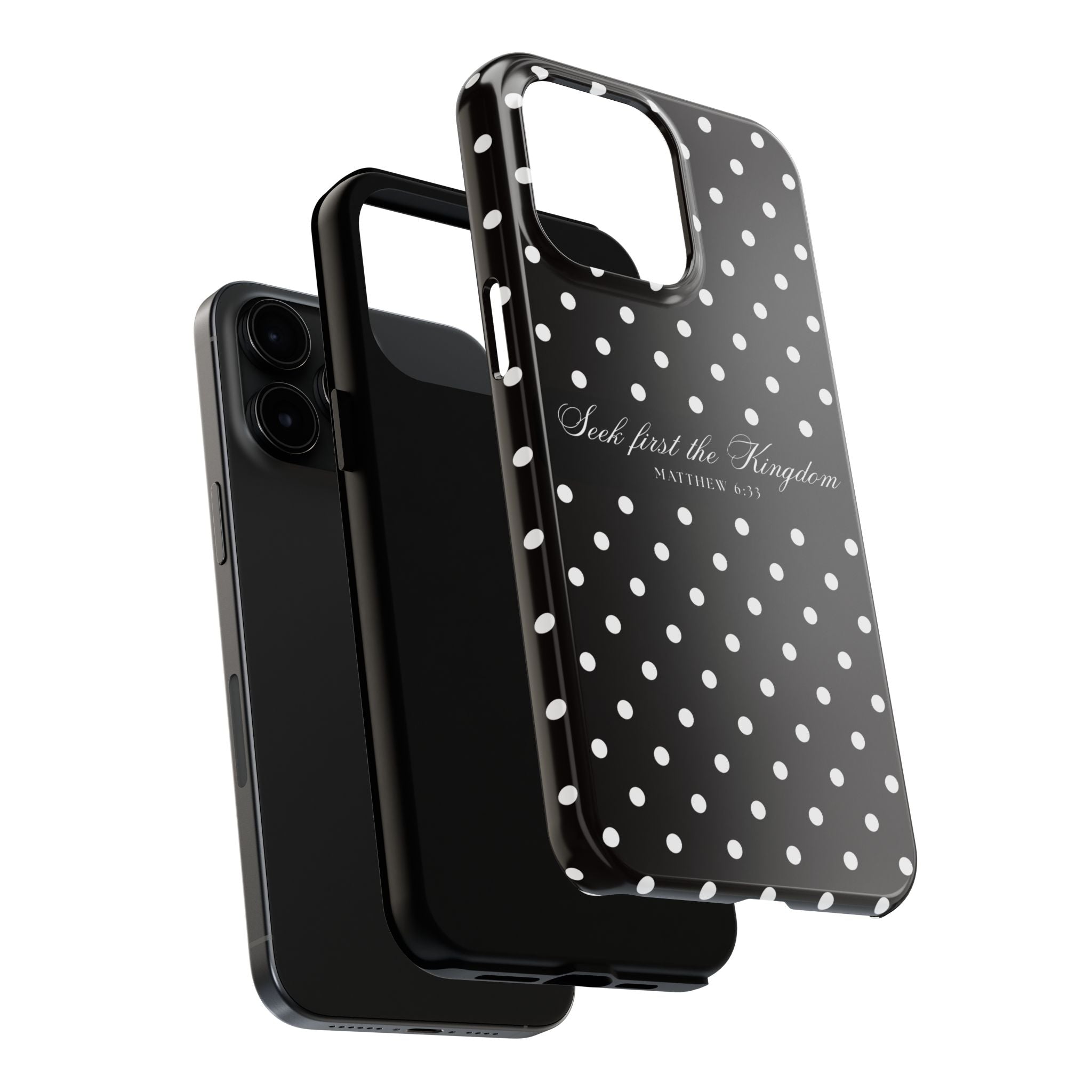 Polka Dot 'Seek First the Kingdom' Phone Case — Black & White
