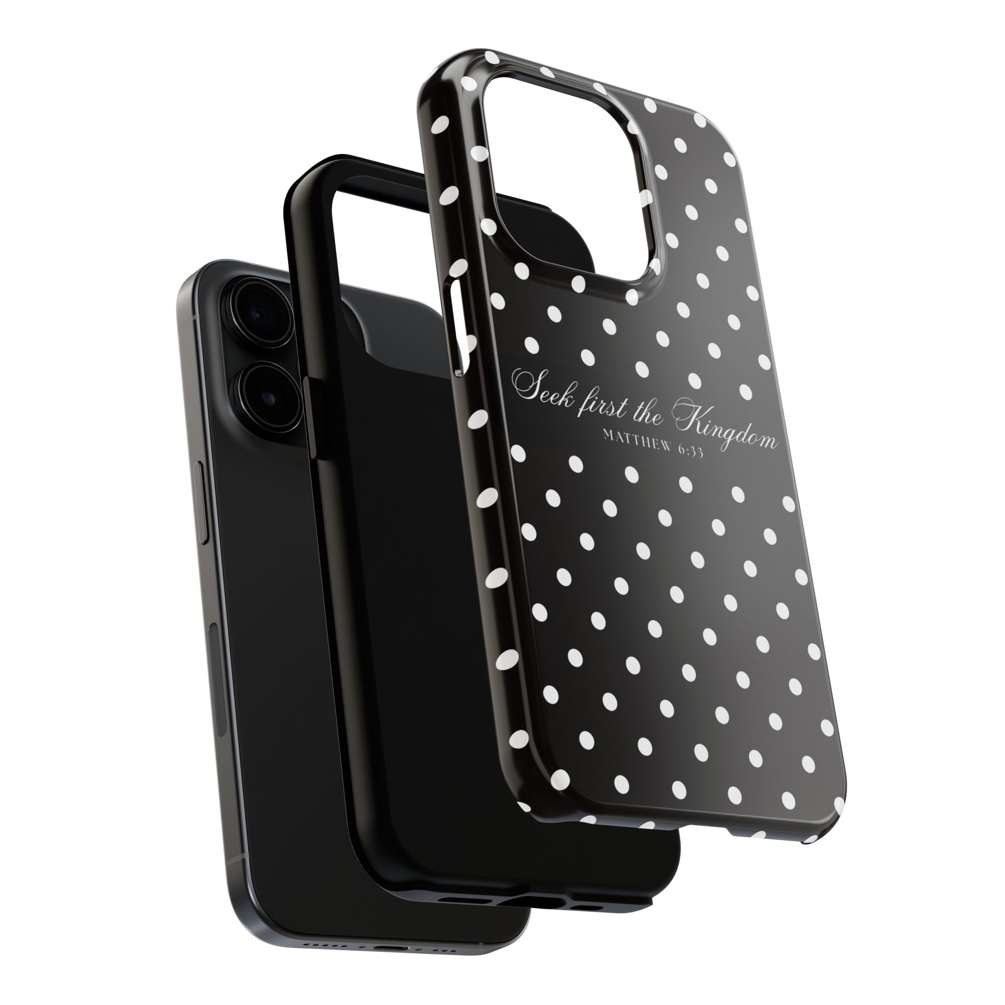 Polka Dot 'Seek First the Kingdom' Phone Case — Black & White