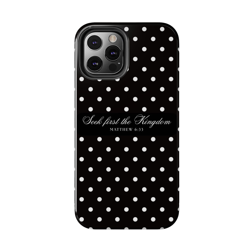 Polka Dot 'Seek First the Kingdom' Phone Case — Black & White