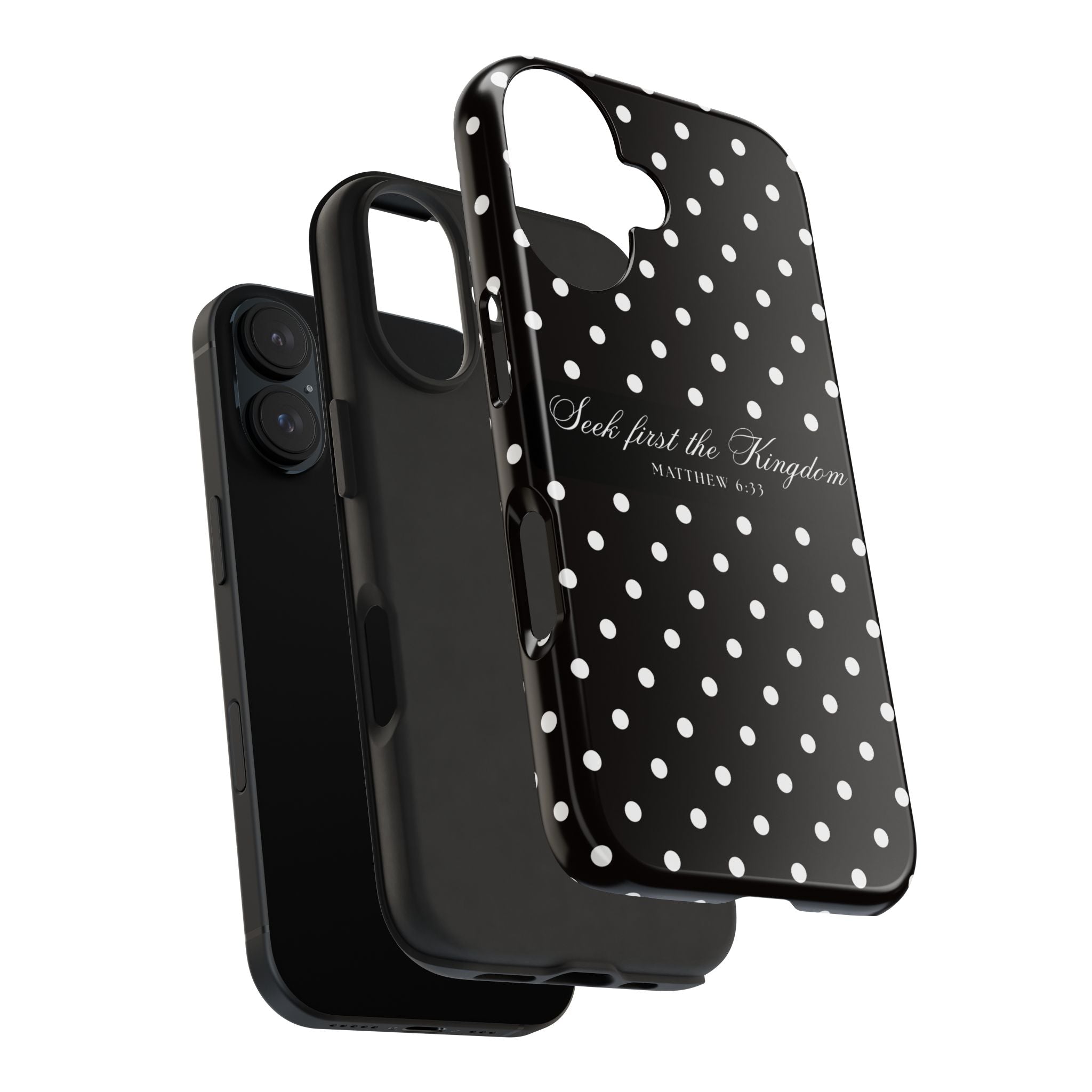 Polka Dot 'Seek First the Kingdom' Phone Case — Black & White