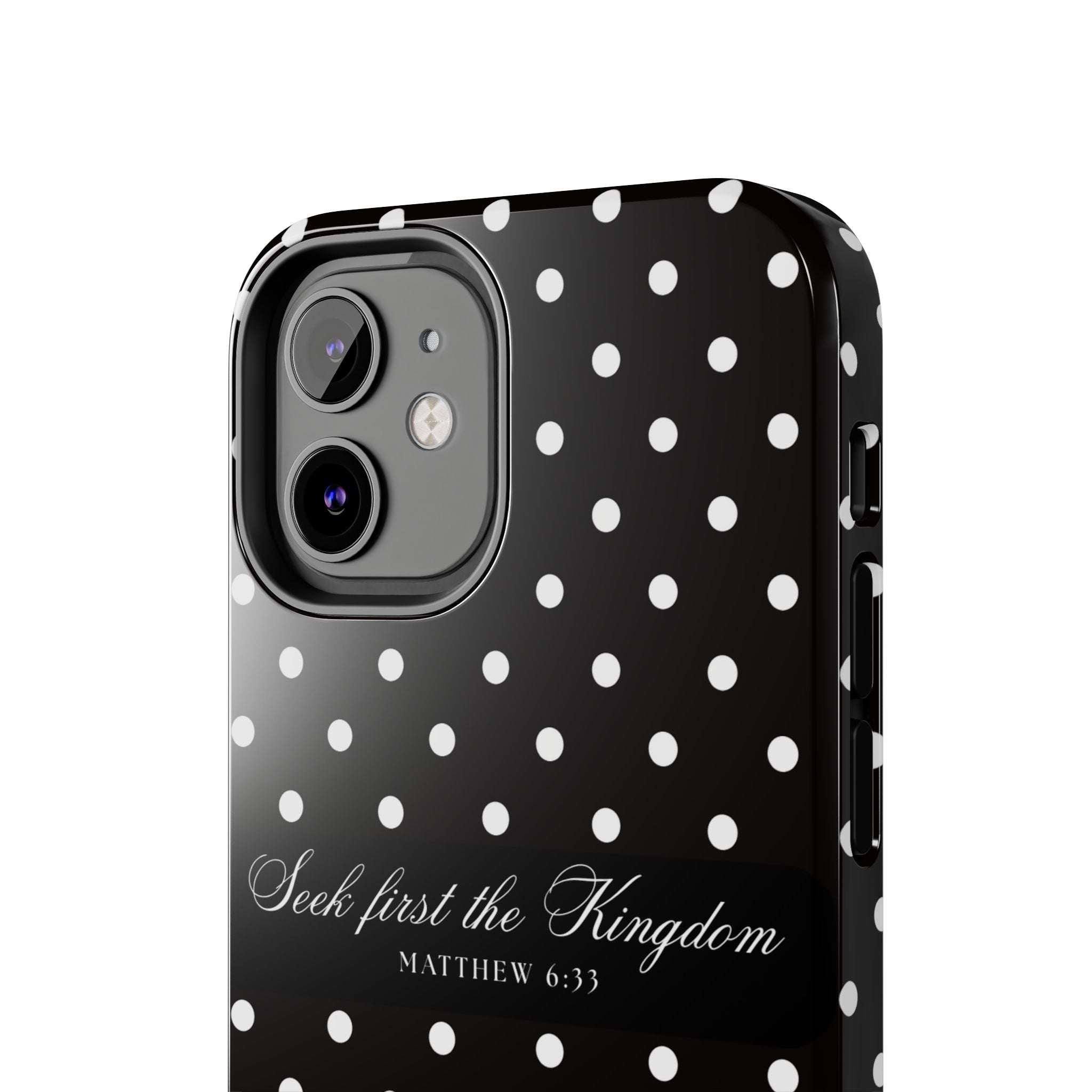 Polka Dot 'Seek First the Kingdom' Phone Case — Black & White