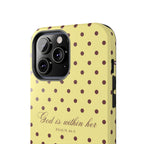 "God Is Within Her" Polka Dot Phone Case — Yellow & Brown