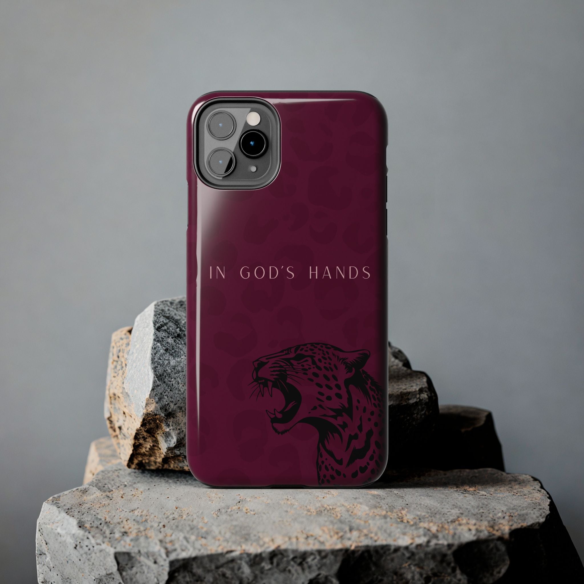 'In God's Hands' Burgundy Leopard Phone Case