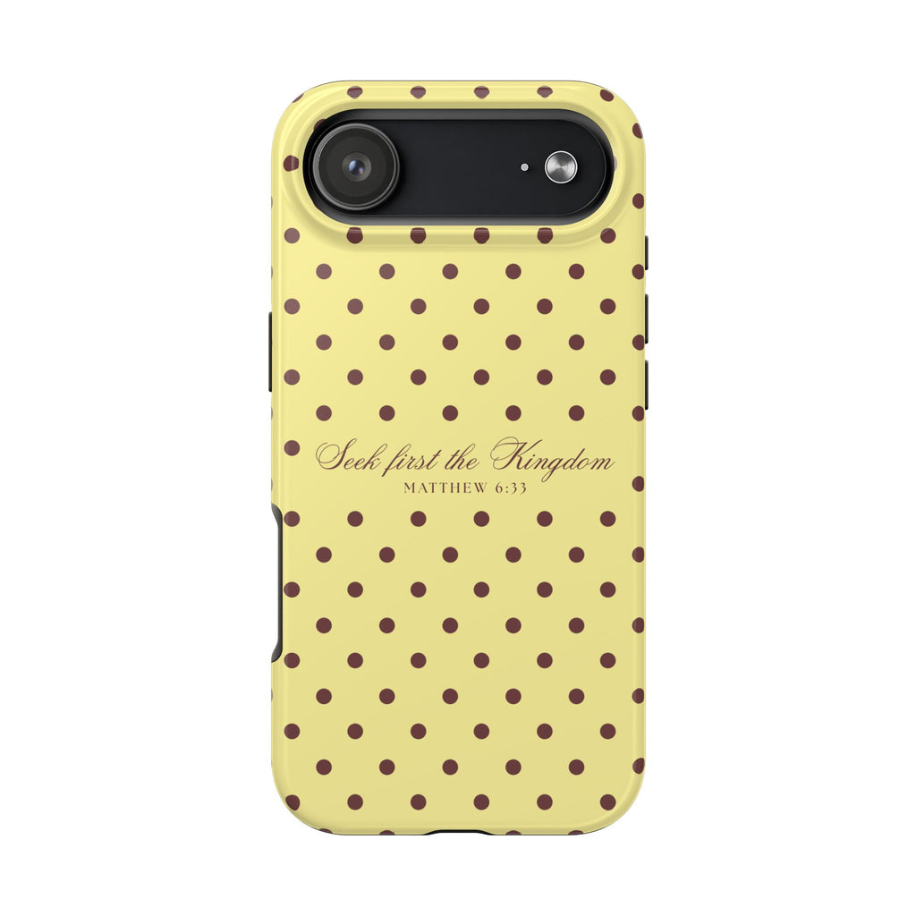 "Seek First the Kingdom" Polka Dot Phone Case — Yellow & Brown