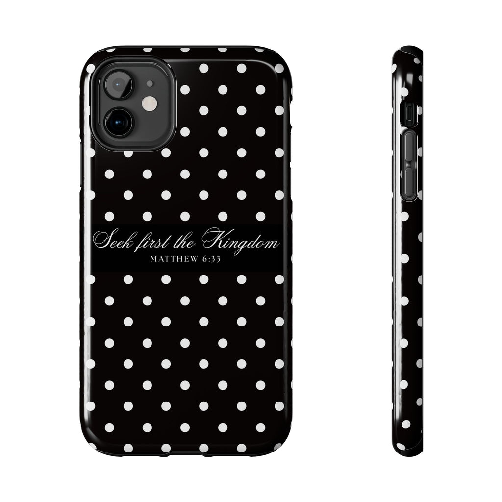 Polka Dot 'Seek First the Kingdom' Phone Case — Black & White