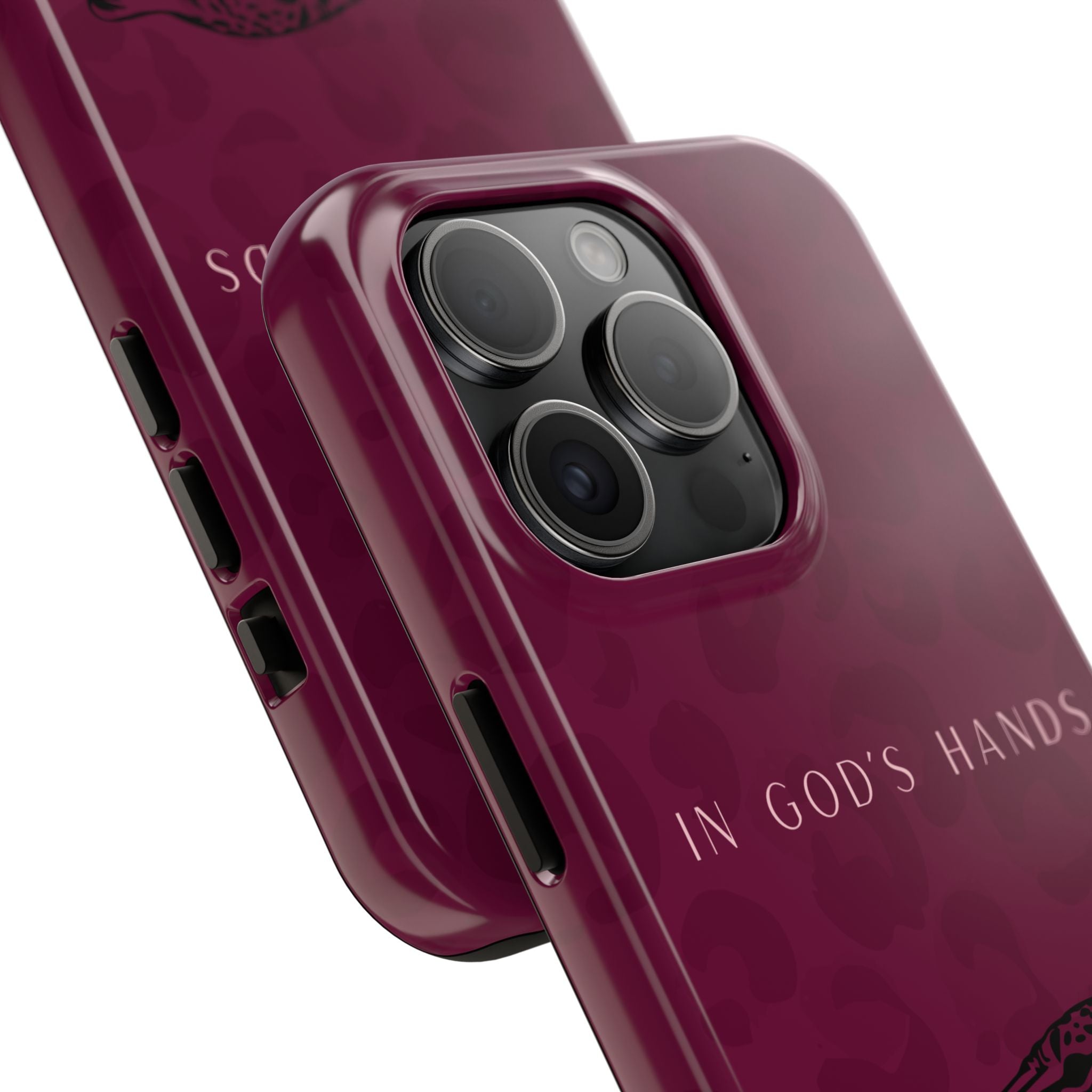 'In God's Hands' Burgundy Leopard Phone Case