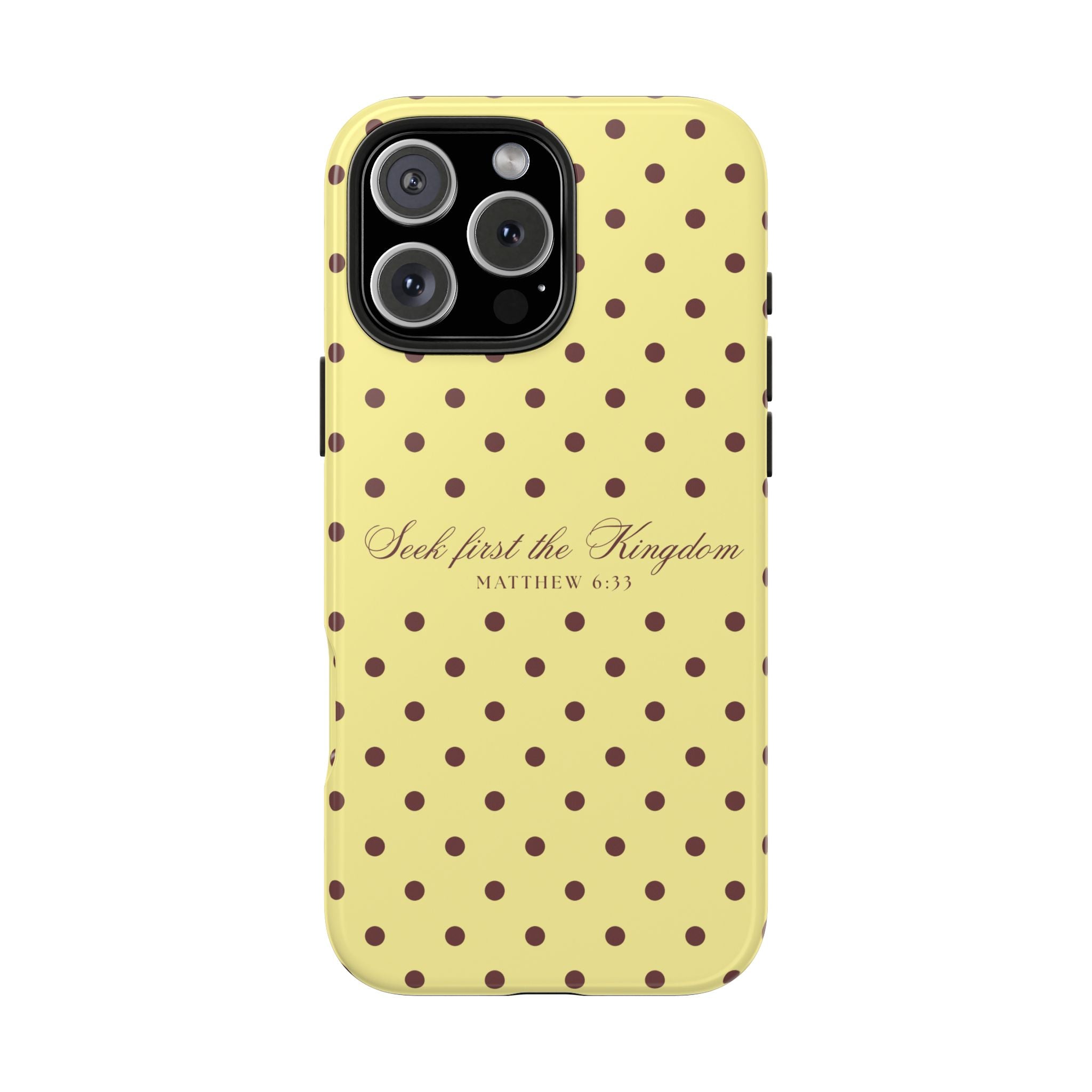"Seek First the Kingdom" Polka Dot Phone Case — Yellow & Brown