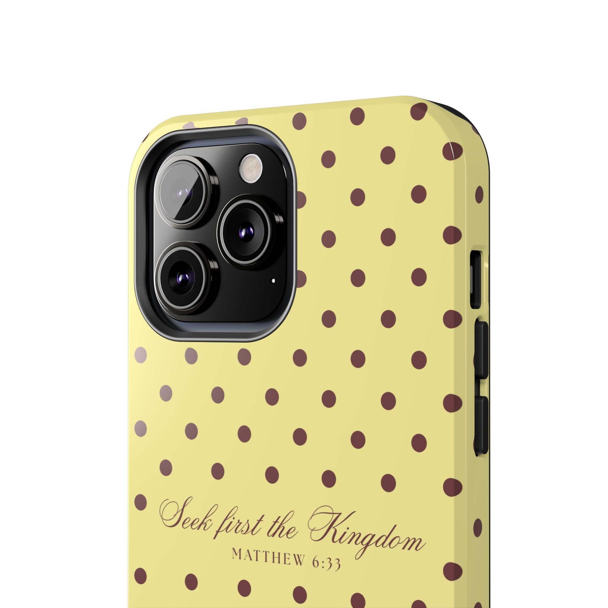 "Seek First the Kingdom" Polka Dot Phone Case — Yellow & Brown