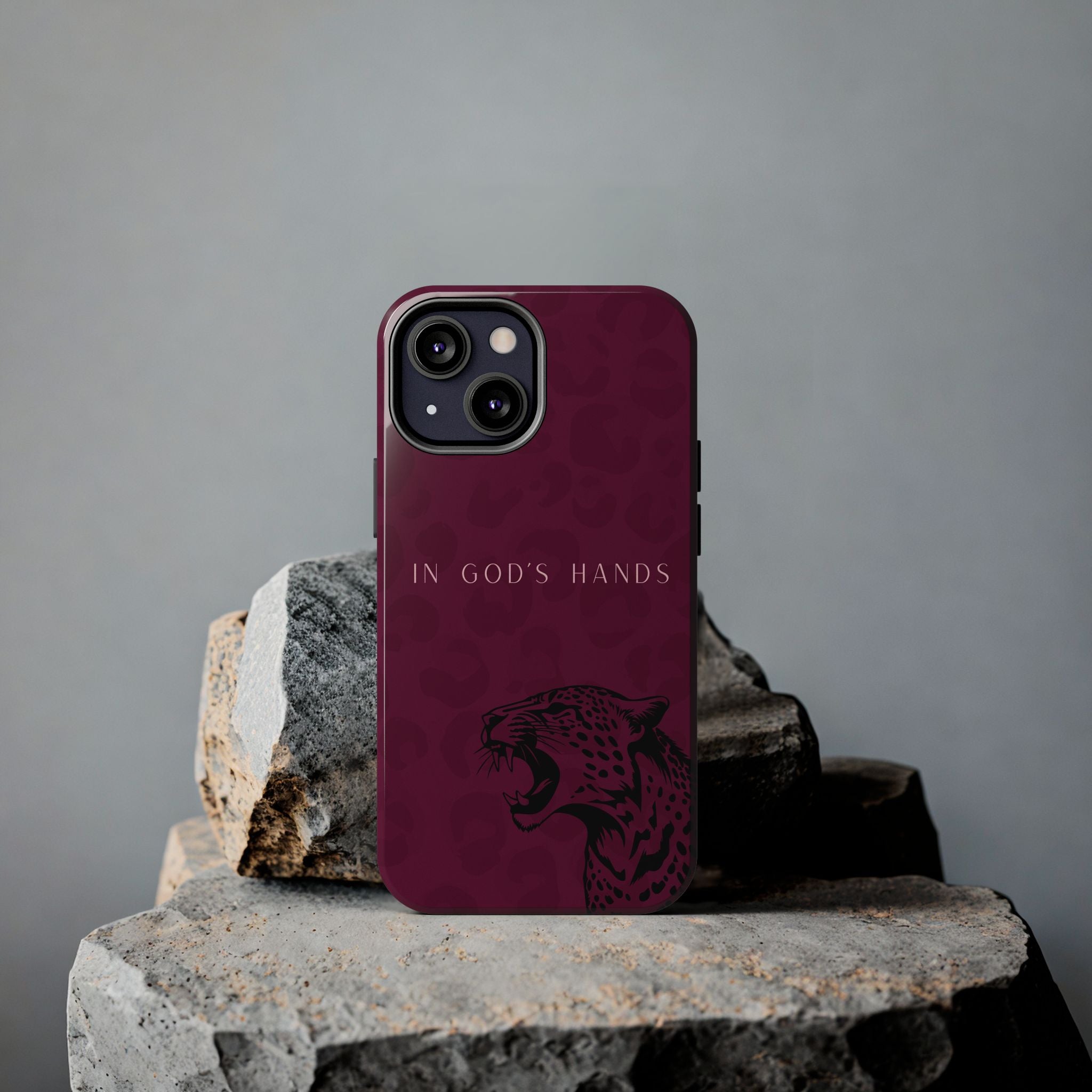 'In God's Hands' Burgundy Leopard Phone Case