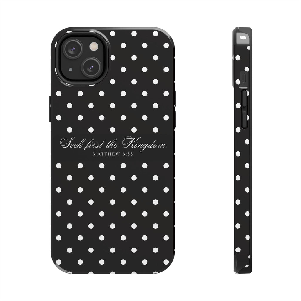 Polka Dot 'Seek First the Kingdom' Phone Case — Black & White