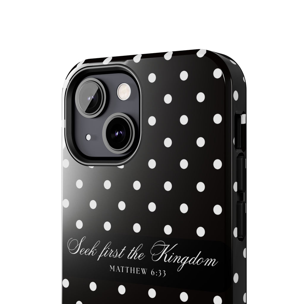 Polka Dot 'Seek First the Kingdom' Phone Case — Black & White
