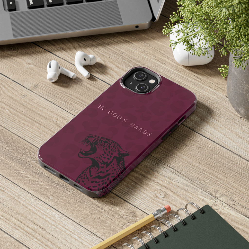 'In God's Hands' Burgundy Leopard Phone Case