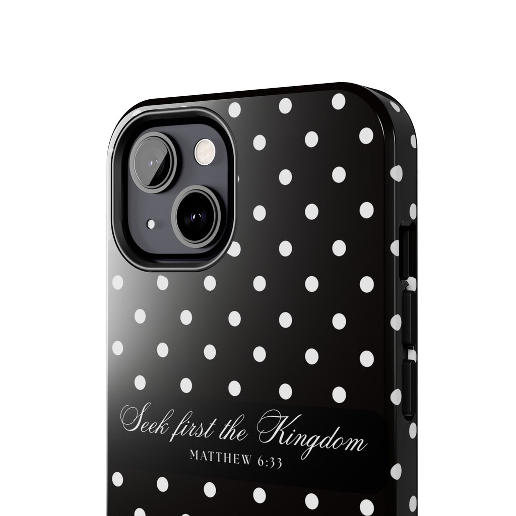Polka Dot 'Seek First the Kingdom' Phone Case — Black & White