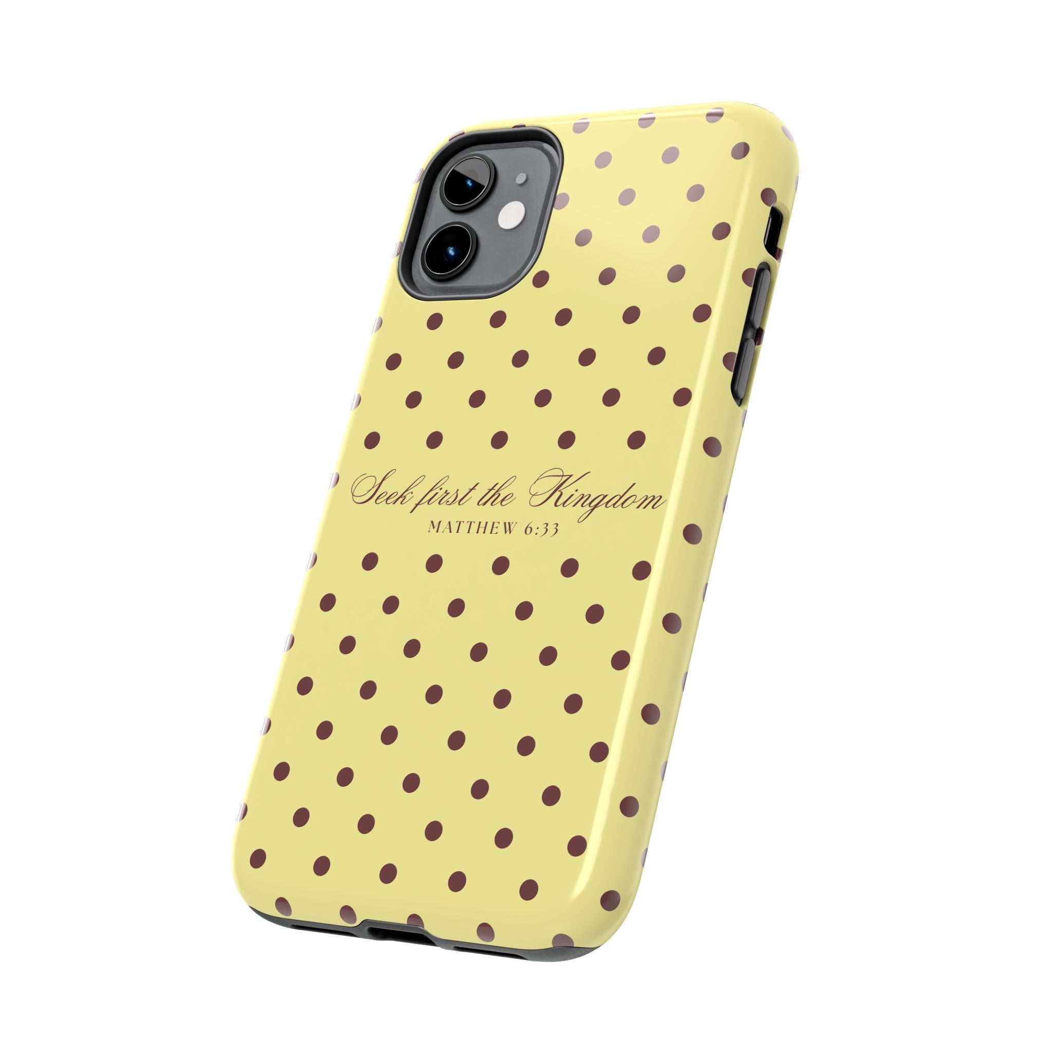 "Seek First the Kingdom" Polka Dot Phone Case — Yellow & Brown