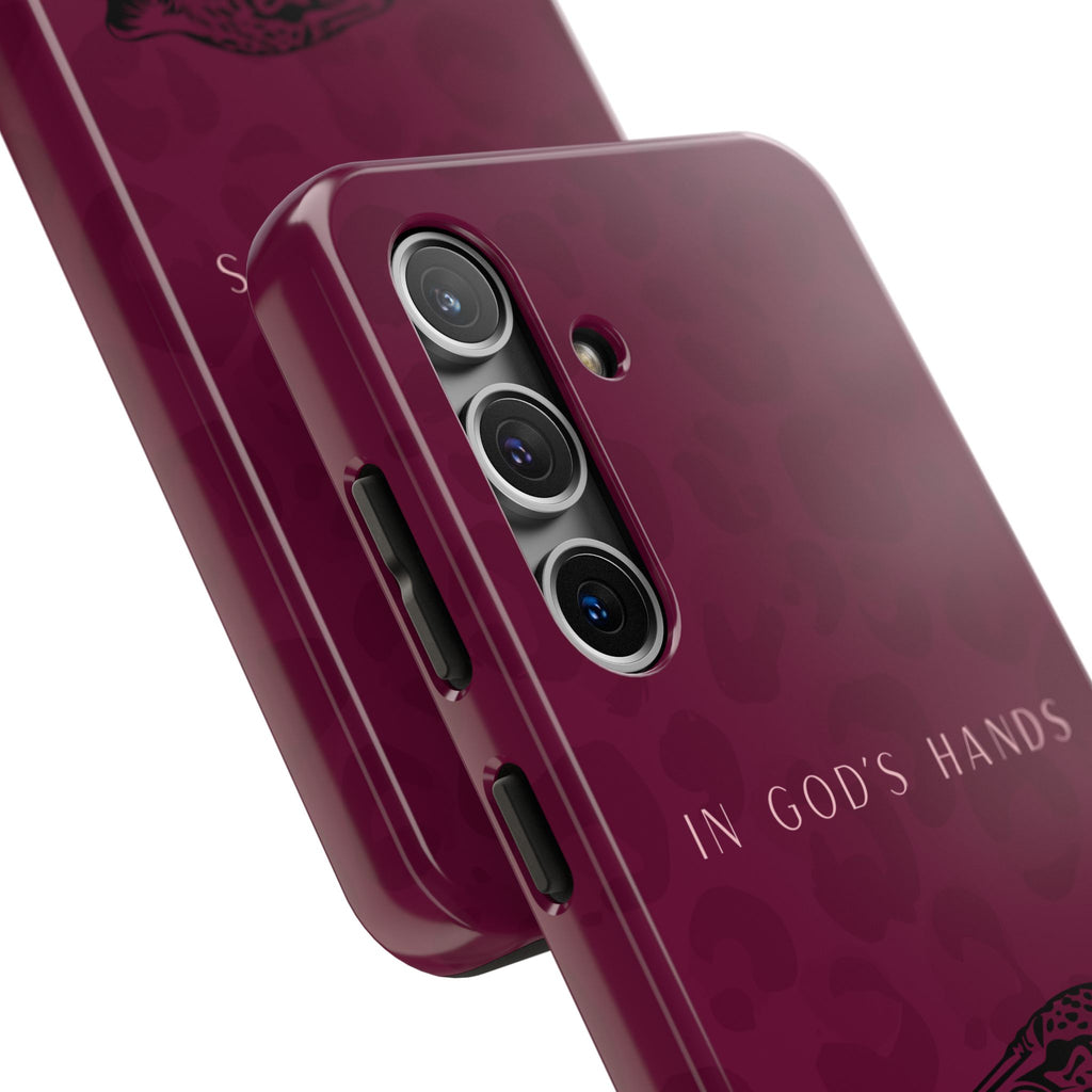 'In God's Hands' Burgundy Leopard Phone Case