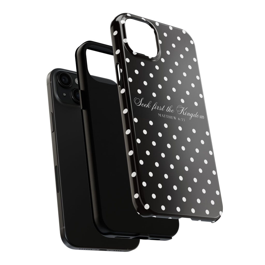 Polka Dot 'Seek First the Kingdom' Phone Case — Black & White